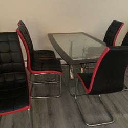 Modern Glass Dining Table Set with 6 Chairs + 2 Matching Side Tables