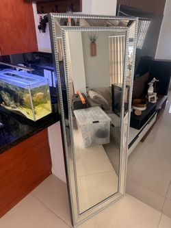Full-Length Floor Mirror Silver Beaded Frame