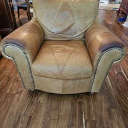 Caramel Color, by Soft Line Italian Leather Chair With Ottoman