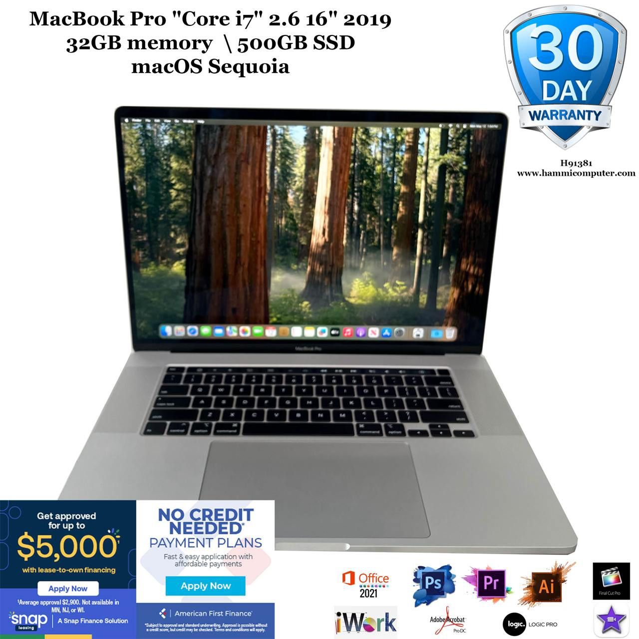 MacBook Pro "Core i7" 2.6 16" 2019, 32GB, 500GB "H91381"