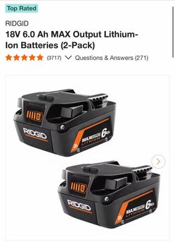Ridgid 6.0 ah max output batteries 2 pack