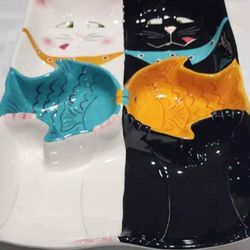 Vintage 1999 Clay Art South San Francisco Catfish Chip & Dip Platter Hand Painted