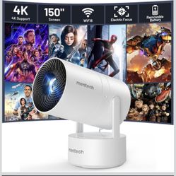 Mini Projector with WiFi & Bluetooth, Auto Keystone & Electric Focus, 270° Rotation Rechargeable Portable Outdoor Projector, Native 1080P 4K Supported