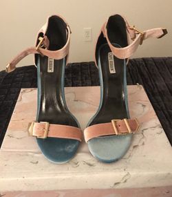 Pink and Blue Velvet Heels Size 10