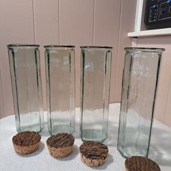 Ben Rickert Green Octagonal Storage Jars with Cork Stopper, 12" Spaghetti Jars 
