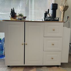 Kitchen Island On Wheels W/ Drop Leaf