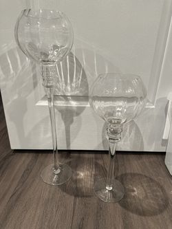 Glass Hurricane Candle Holders, Set Of 2, 22” & 16”