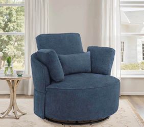 Deep blue oversized swivel fabric accent chairs