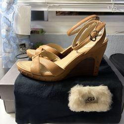 UGG Australia Studded Wedge Sandals Rust Leather Women's US 8 Ankle Strap