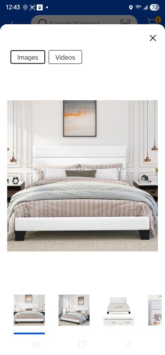 Amolife Full Bed Frame, Platform Bed Frame with Upholstered Velvet Headboard, White Box Is Badly Damaged Item Is New