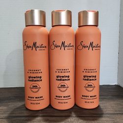 3pk Shea Moisture Glowing Radiance Coconut & Hibiscus 24HR Body Wash 18oz