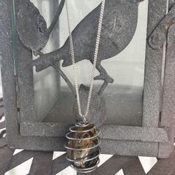 🐯 Gorgeous Tiger Eye Spiral-Caged Pendant on 28” .925 Sterling Silver Chain ~ New! 