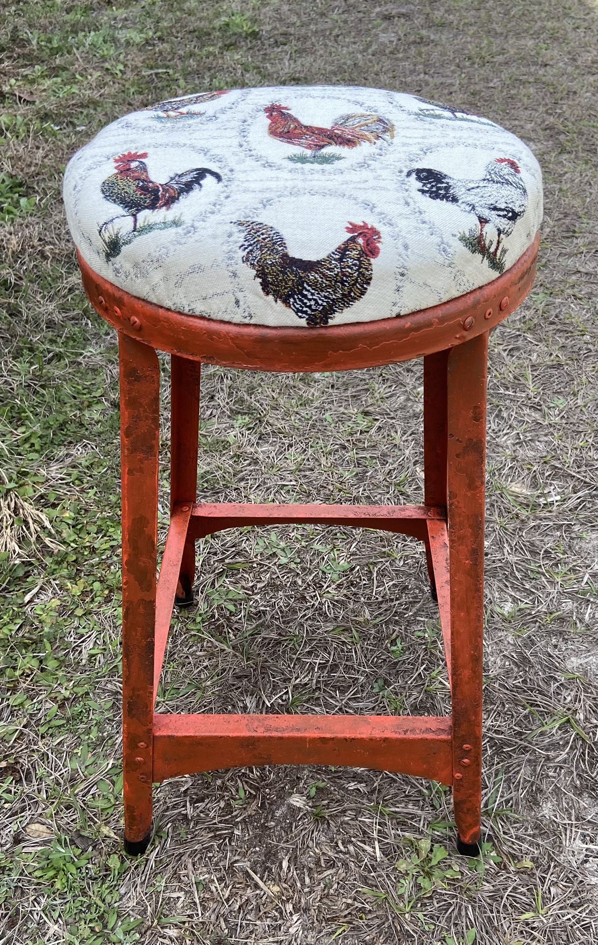 Small Metal Chicken Stool With New Upholstery Fabric