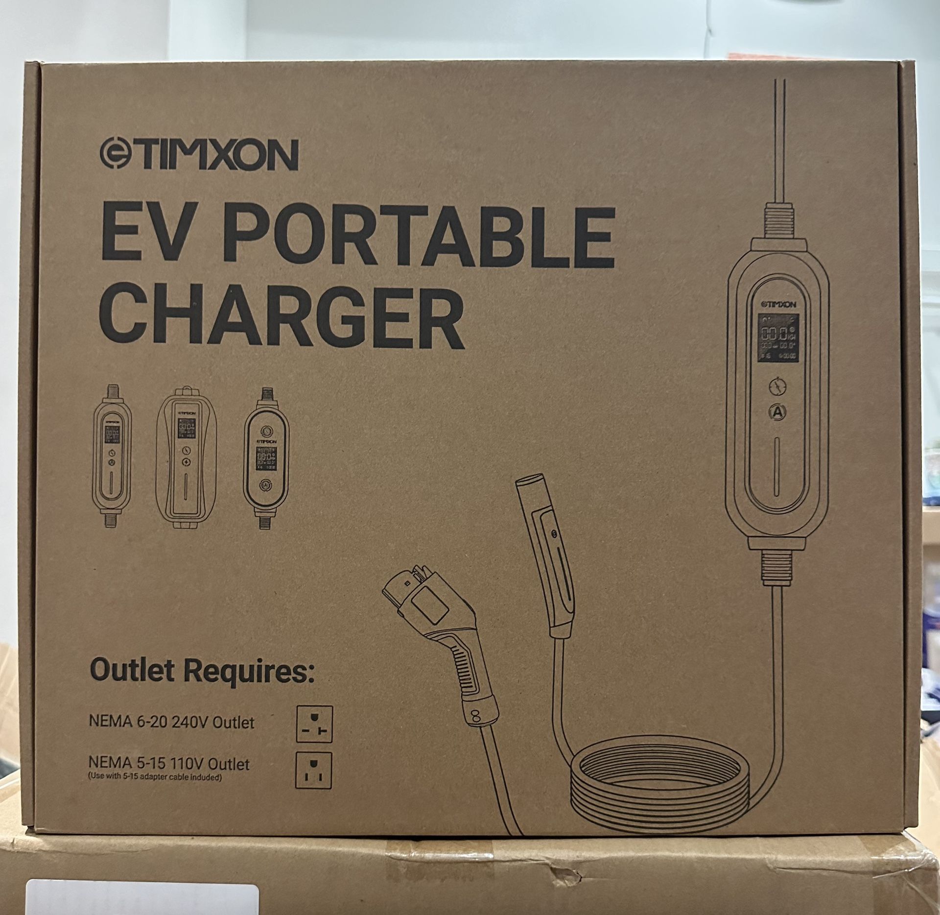 Portable Level 1&2 EV Charger-ETL Certified,12/16A 110V-240V with 25FT Extension Cable, NEMA 6-20 Plug & NEMA 5-15 Adapter,Portable Electric Vehicle C