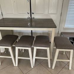 Counter Height 5 Piece Dining Set Kitchen Table 4 Chairs Stools Rustic Gray