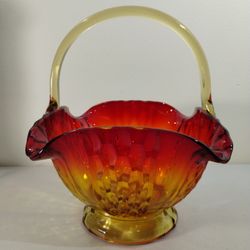 Vintage Indiana Glass Amberina Square Glass Basket