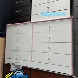 New White And Pink Wood 8 Drawer Dresser Tocador Blanco 