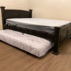 Queen Bed & Twin Rollout Mattress 