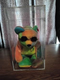 Ty Beanie Baby Peace Bear in Acrylic Case