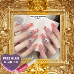 Bad & Bougie Pink Moon & Butterfly Ombre Press On Gel Nails, 10 Pc Set -  FREE GLUE & BUFFER