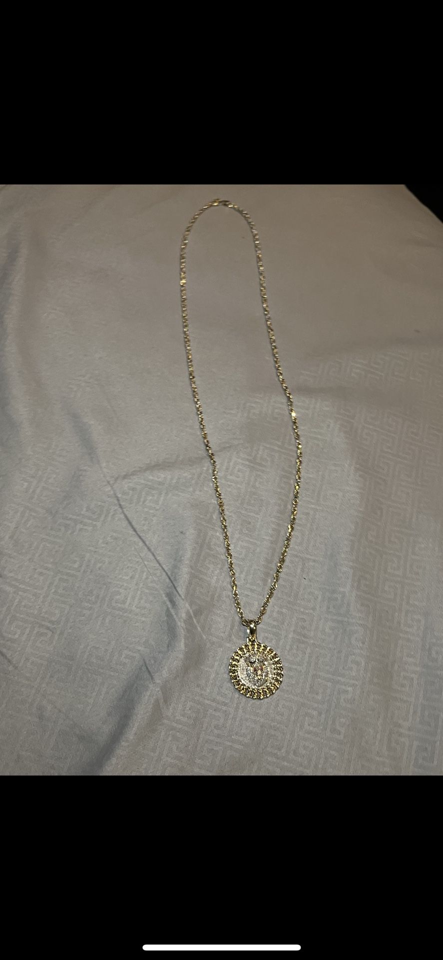 10k Gold Diamond Cut Rope Chain & 14k diamond medallion