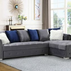 Milan Blue Gray Black Velvet Sectional Sofa

