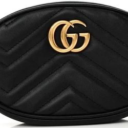 GG Gucci Calfskin Matelasse GG Marmont Belt Bag Black