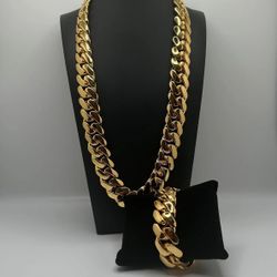Gold Miami Cuban Link Bracelet & Chain Combo