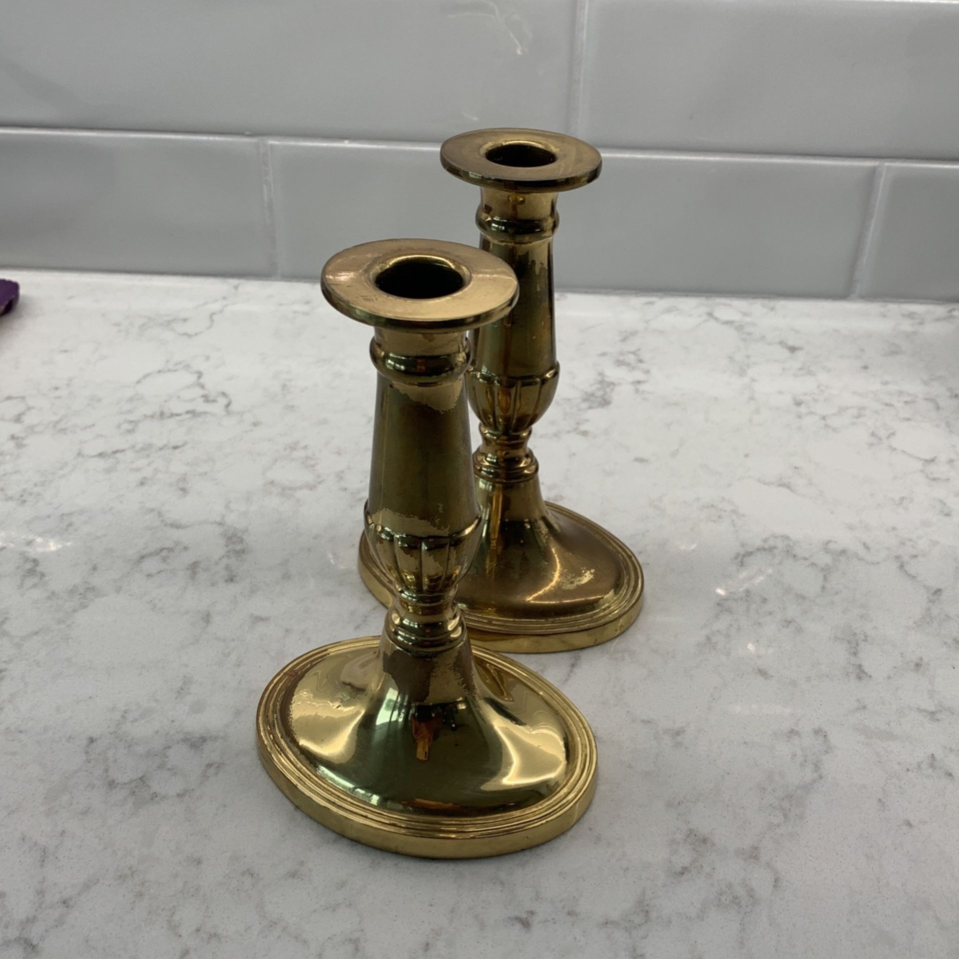 A Pair Of Contemporary 8 Inch High Candle Sticks