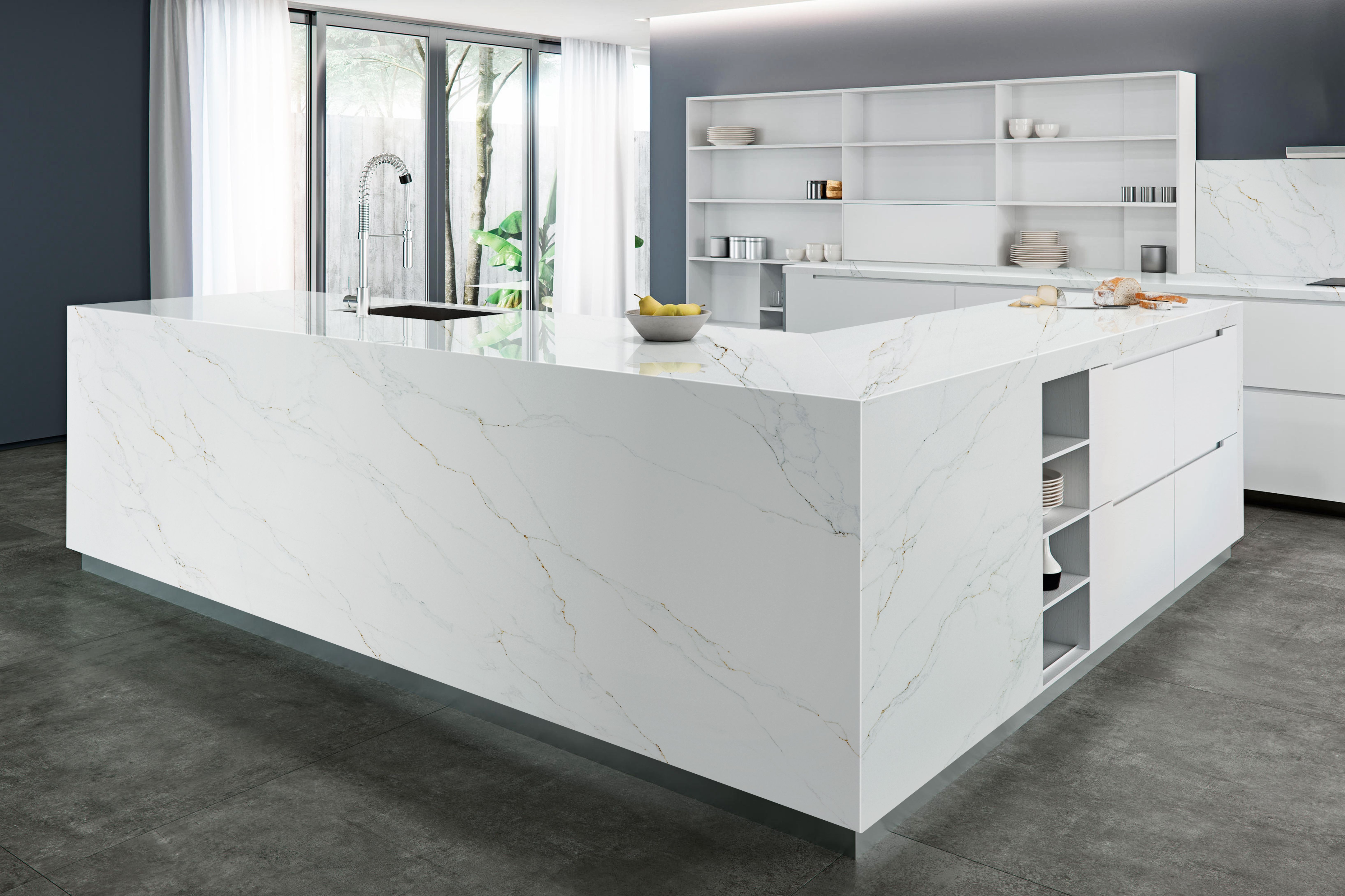 Warehouse Direct SALE Prefab quartz full slab countertop-Golden Whim