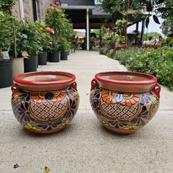 Talavera Small Red Rim Terracota Pots. Planters. Plants. Pottery, $35 cada una.