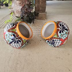 Yellow Rim Small Leaning Talavera. Clay Pots. Planters. Plants. Pottery $35 cada uno