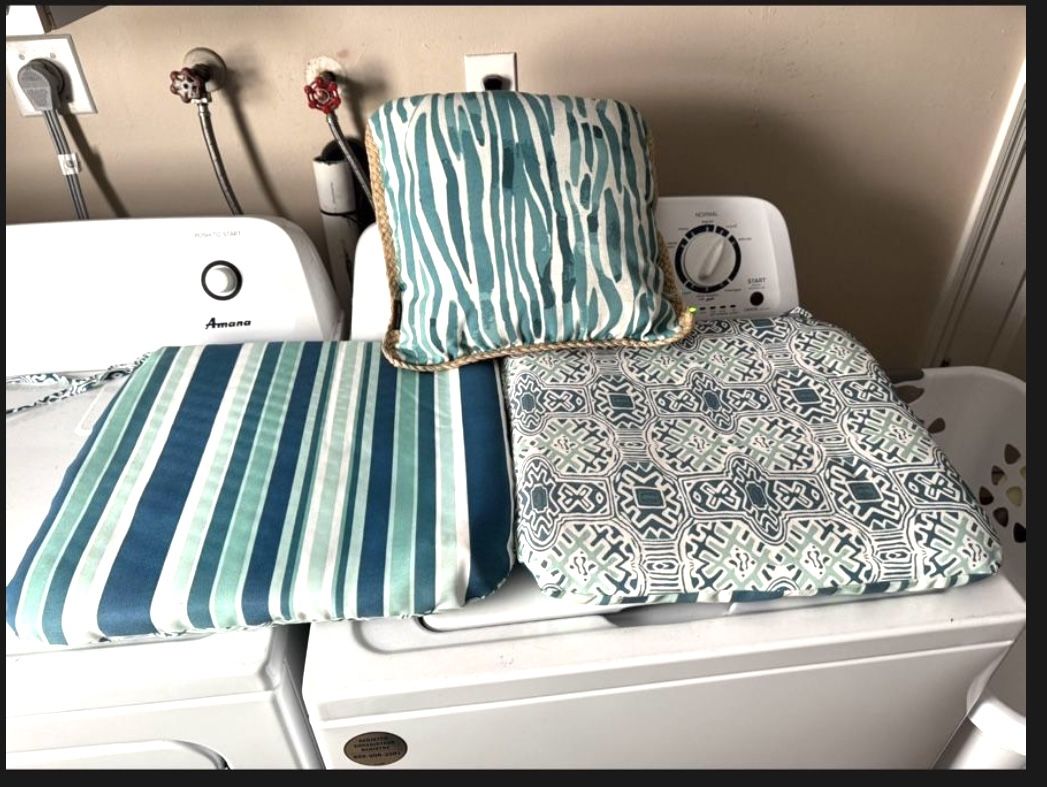 Last Chance Pair of reversible like new patio cushions with matching pillow
