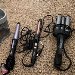 3 curling iron wands and cool down tool