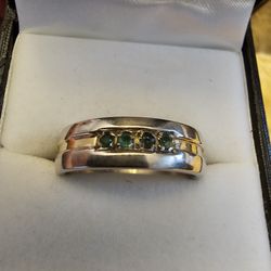 Mens 18k Gold Ring With Real Emeralds