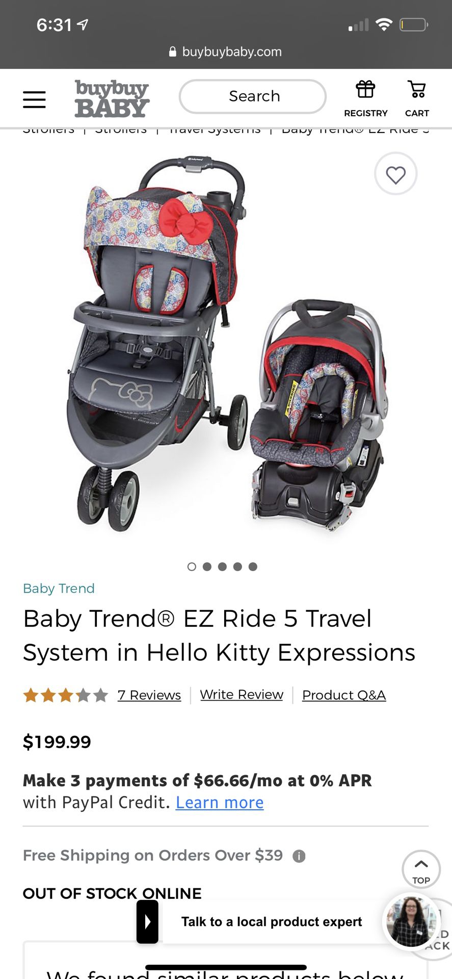Hello kitty car seat stroller