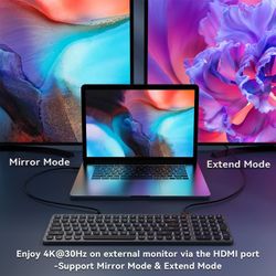 Full-Size Aluminum Keyboard with USB C Hub + Number Pad, 9 in 1 USB C Docking Station 4K HDMI, 4 USB Ports, 100W PD, SD/TF Cards Reader for MacBook/Ma