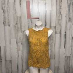 Old Navy Yellow Floral Textured Tank Top Women’s Large | Boho Crinkle Sleeveless NWT