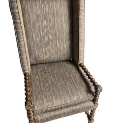 MCM vintage Spanish revival Mediterranean modern throne chair spindle turned wood upholstered