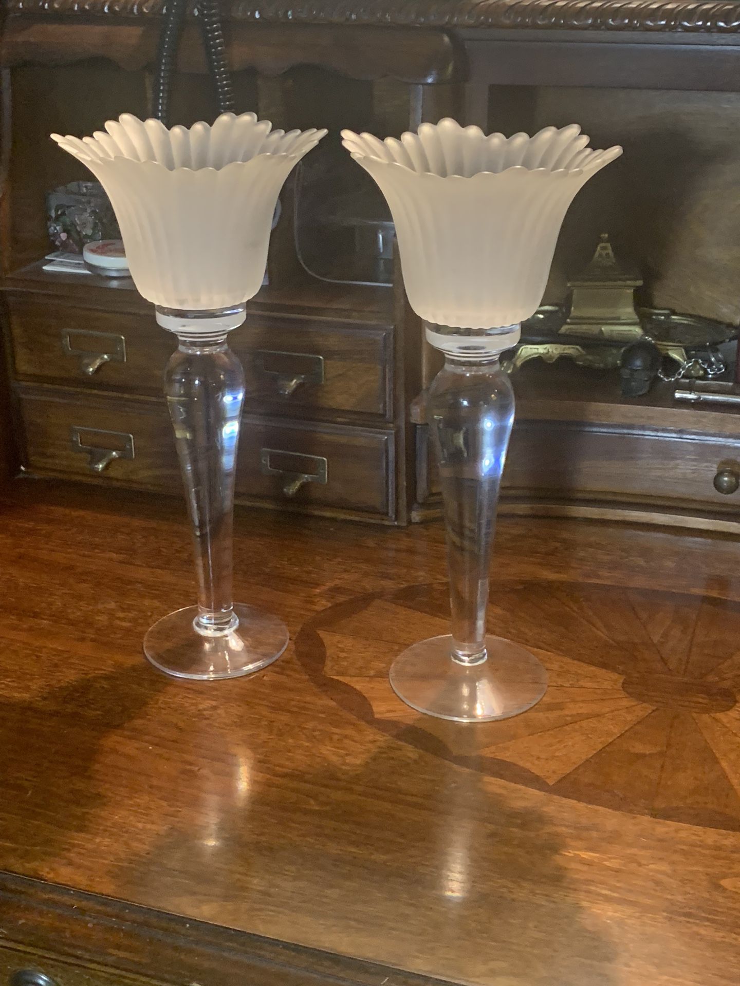 Vintage Frosted Crystal Candle Holders 
