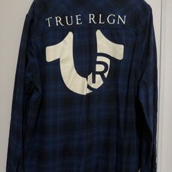 True Religion XXL Blue/Black Dress Shirt 