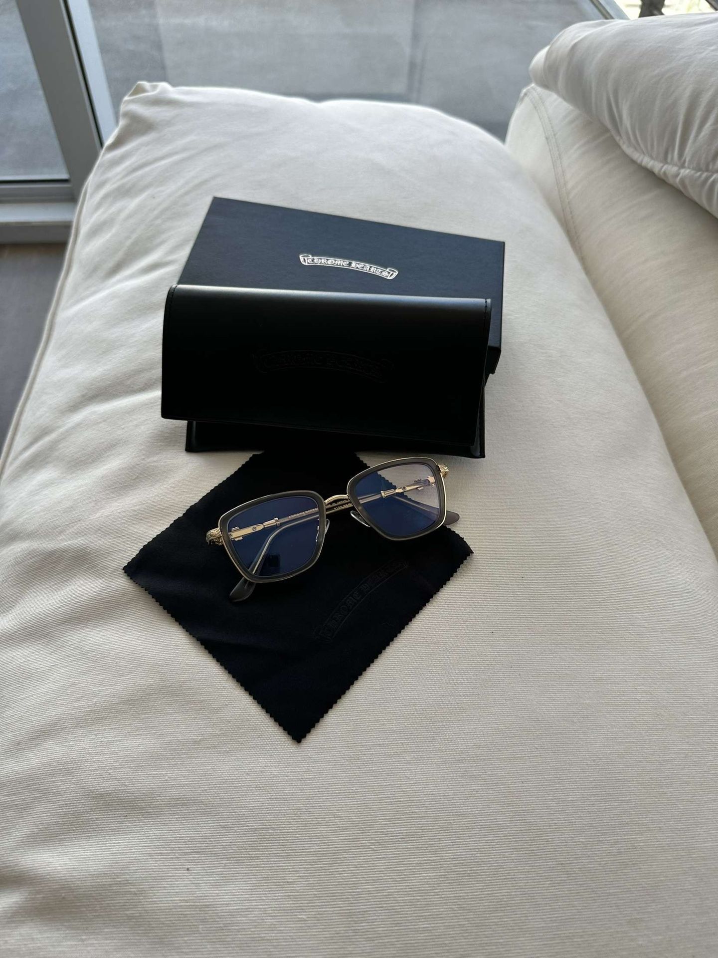 Blue Light Chrome Heart Glasses