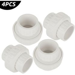 New 4PCS PVC Union 2 Inch PVC Coupling Pipe Fitting Adapter, EPDM O-Ring, Socket to Socket, White