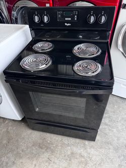 Black whirlpool stove electric. works perfectly. Extra for delivery. Same day  delivery and installation available