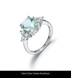 Green Amethyst Prasiolite Oval 8x10 Silver Ring 