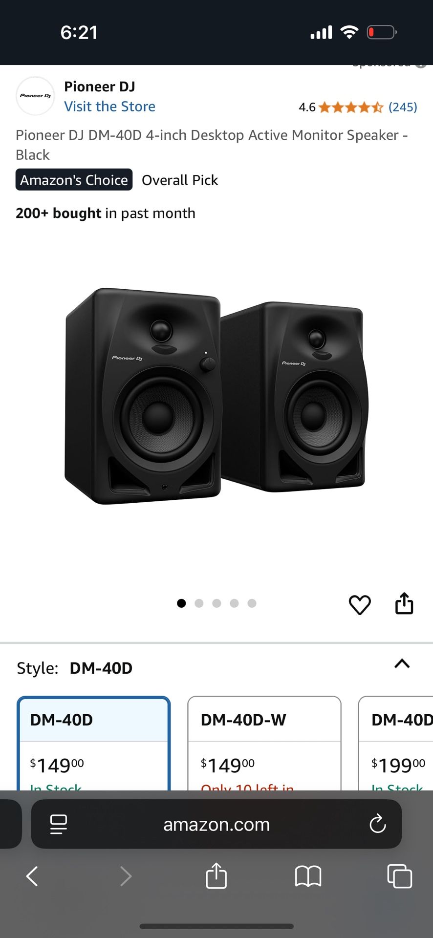 Pioneer DJ DM-40D 4-inch Desktop Active Monitor Speaker - Black
