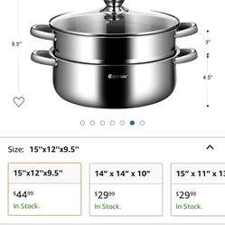 2-Tier Stainless Steel Steamer, 11-Inch Multi-Layer Boiler Pot with Handles on Both Sides, Cookware Pot with Tempered Glass Lid, Work with Gas, Electr
