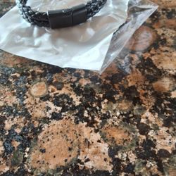 Braided Leather Braclet 8.5" Black