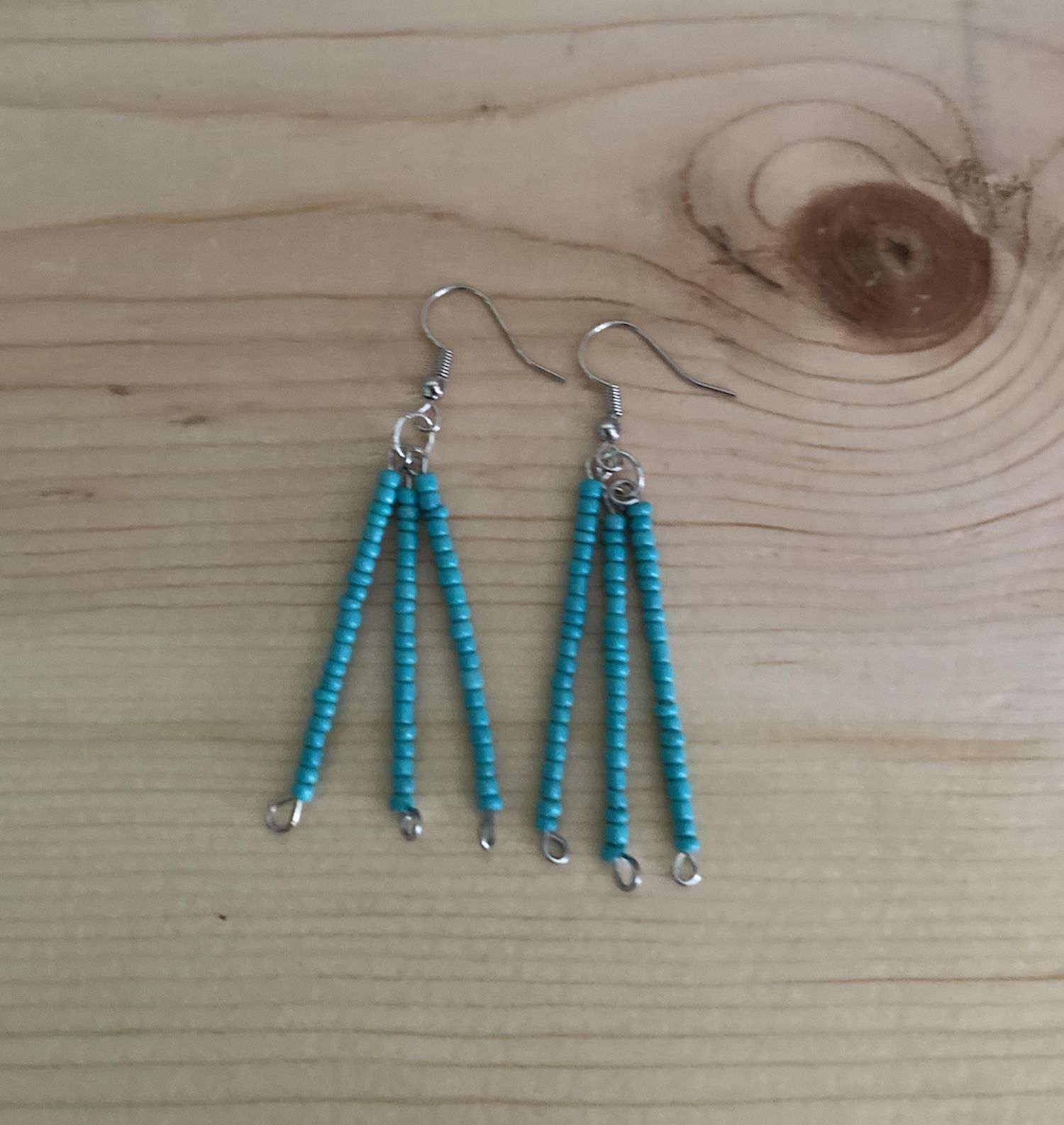 Handmade turquoise-colored beaded earrings (brand new$
