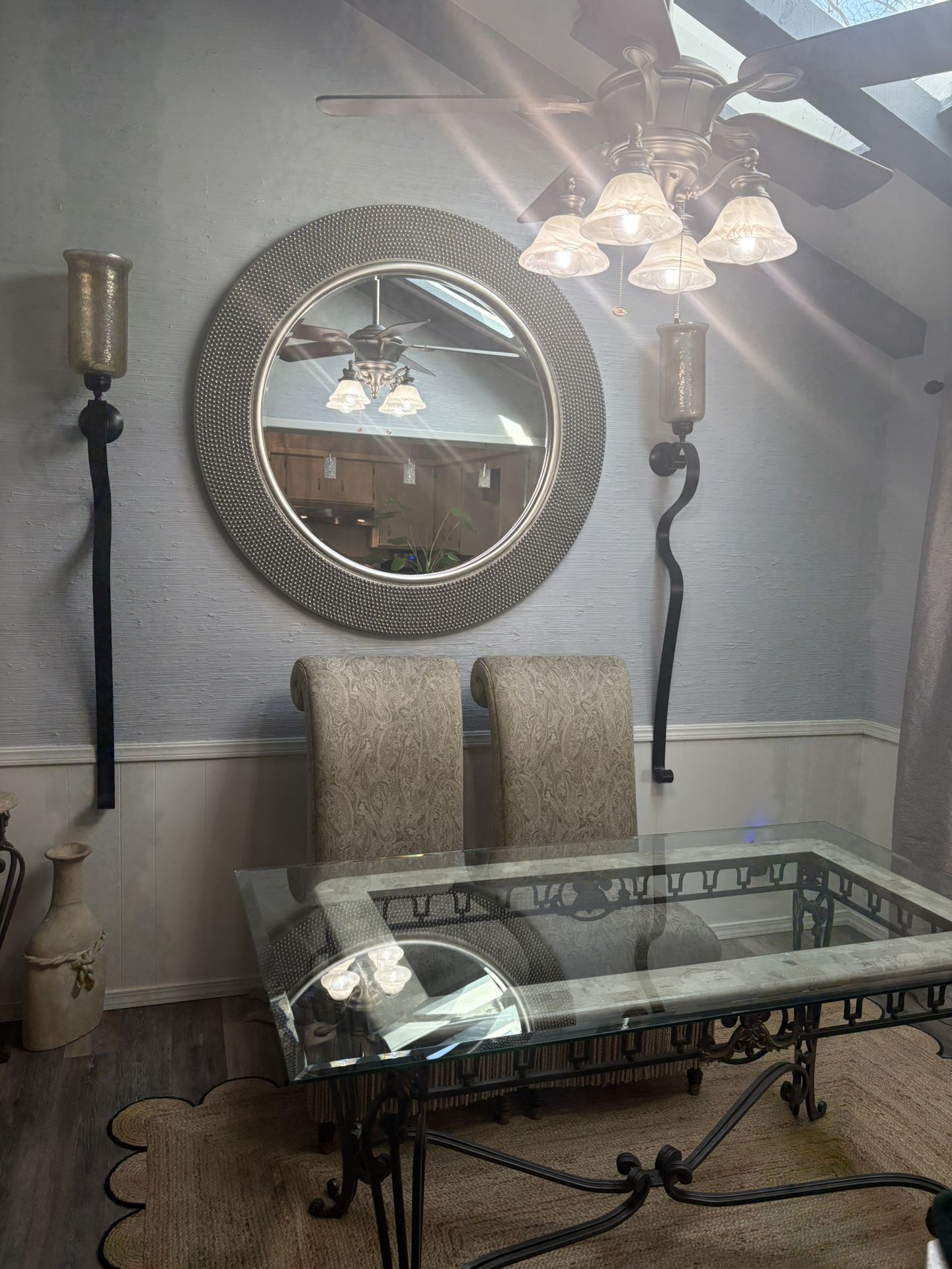 Dining Room Table With Bakers Rack Two Chairs